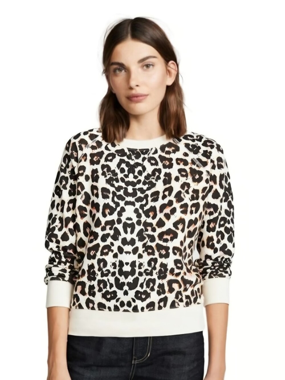 MOTHER The Square Touch Of The Tiger Leopard Crewneck Sweatshirt WOMEN LARGE